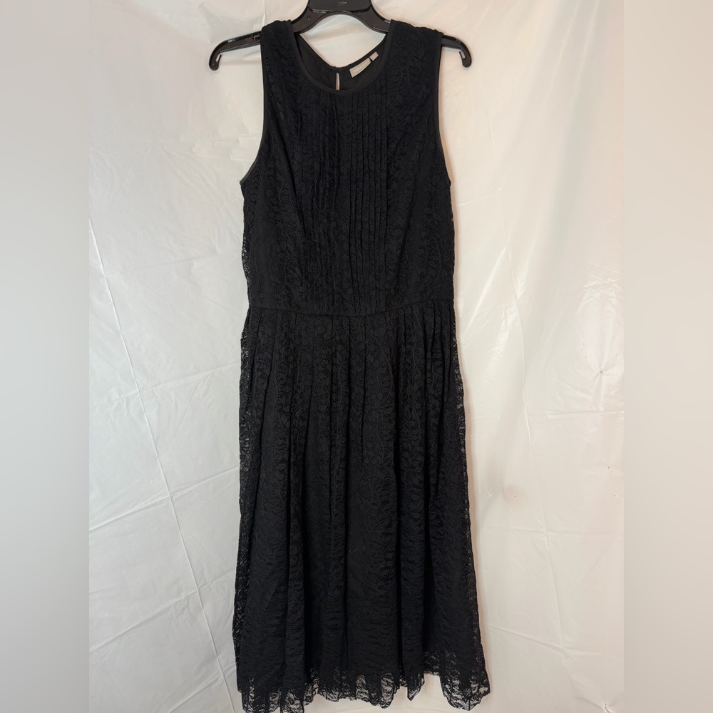 eshakti Black Lace Midi Dress with Pleated Bodice